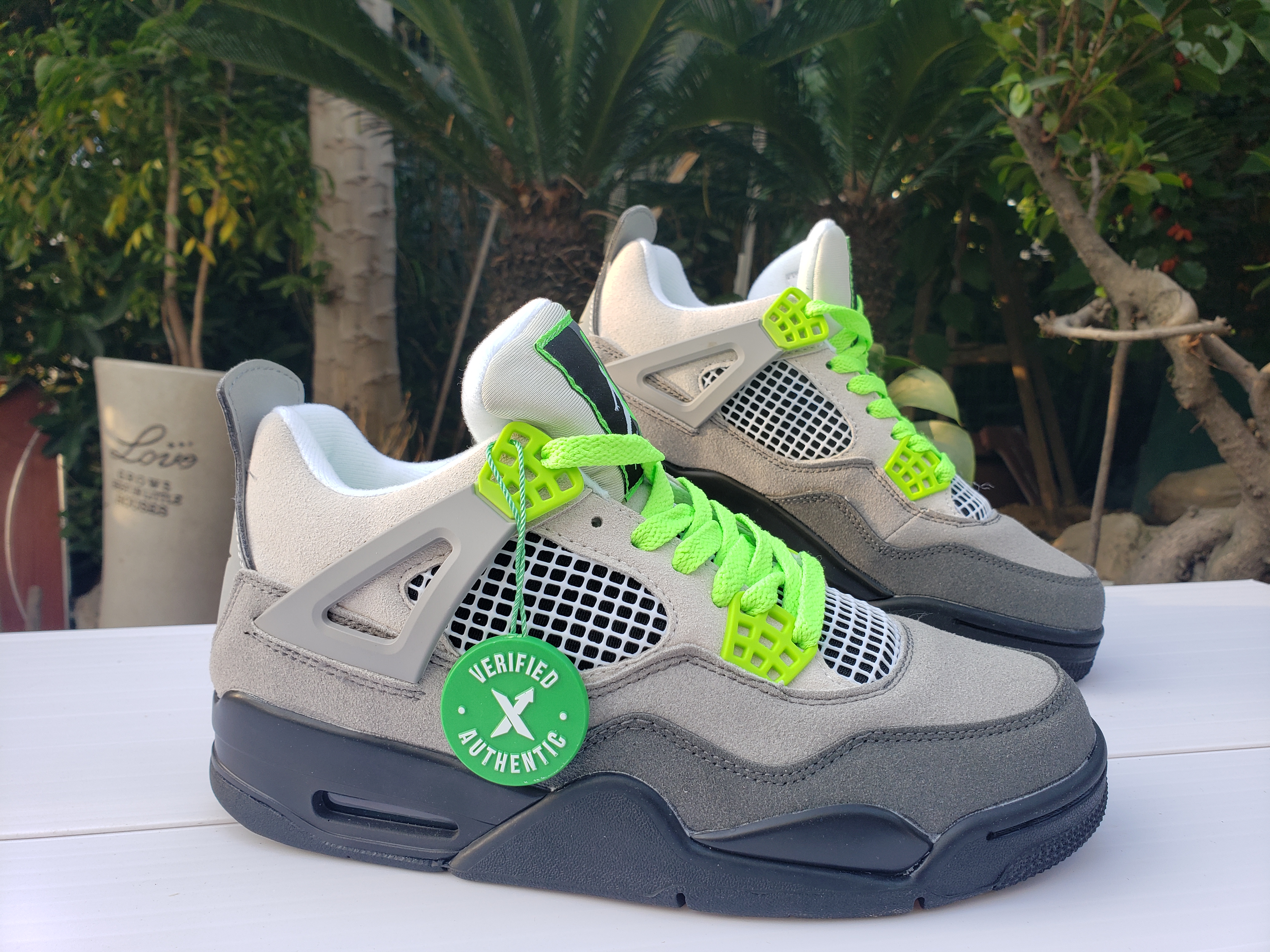 2020 Air Jordan 4 Retro Grey Fluorscent Green Shoes